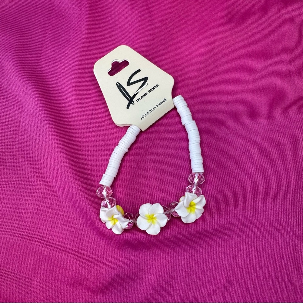 Hawaii Island Sense Plumeria Flower Bracelet Stretchy No Clasp 3 Flowers
